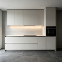 Meubles de cuisine haut de gamme, modernes, luxueux, bicolores, imitation bois, pour villas, appartements et projets de décoration intérieure.