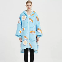 Couverture portable matelassée à motif de dessin animé moderne, pyjama à capuche, cardigan à fermeture éclair, 100% polyester respirant, personnalisable, décontracté, pour la maison