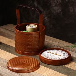 Bamboo Woven Food Container Round Vintage Handmade <b>Storage</b> <b>Basket</b> For Gift Packaging Anji Origin - Product Image 3