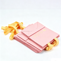 Sacs cadeaux en papier rose personnalisés avec logo, poignées en ruban de luxe, emballage boutique, emballage pour bijoux