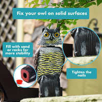 Déterrent à oiseaux en forme de hibou rotatif pour la protection des jardins intérieurs et extérieurs, dissuasion des oiseaux, épouvantail à oiseaux, observation des oiseaux dans la cour, PE Water