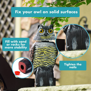 大型屋外/屋内ガーデン保護用フクロウ型鳥よけ、回転ヘッド付き鳥撃退デコイ、フクロウ型かかし、裏庭のバードウォッチング用PE素材 - Product Image 4