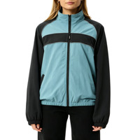 Veste coupe-vent légère et ample pour femme, style rétro, avec blocs de couleur, fermeture éclair et col montant