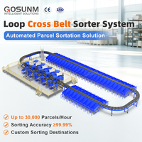 Solution complète de tri par convoyeur à bande croisée avec bande en acier inoxydable haute capacité pour projet d'automatisation de distribution en entrepôt