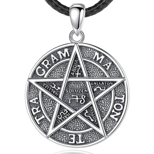 Collana con Pendente a Stella a Cinque Punte in Argento Sterling 925, Design Vintage Pentagramma di Salomone per Uomo - Product Image 1
