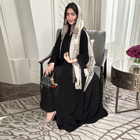 Ensemble Abaya Élégant Musulman Ouvert sur le Devant Longueur Cheville avec Robe Extérieure à Bordure Dentelle et Foulard Hijab Imprimé – Abaya Modeste de Dubaï pour l'Aïd au Moyen-Orient