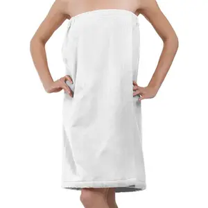 Terry Spa Bath Wrap Towel, Terr Velour Bath Wrap, Spa Wrap for Women with Closure WHITE, XXL