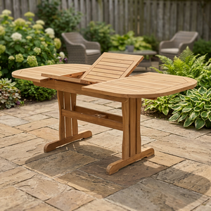 Solid Wood Oval <b>Dining</b> <b>Table</b> OEM Convertible <b>Top</b> Waterproof Eco-Friendly Durable Modern Design Home Outdoor Use 6 Seater Made - Product Image 3
