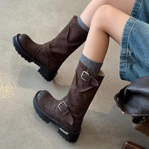 รองเท้าบูทหนังแท้ผู้หญิงขายดีทันสมัย กันน้ำ กันลื่น ทนทาน มีซิปด้านหลัง ส้นสูงหนา - Product Image 3