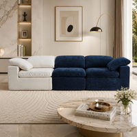 Canapé modulaire en tissu en forme de L, confortable et moderne, avec mousse compressée sans armature, 3 places, style nuage, avec ottoman, pour hôtel