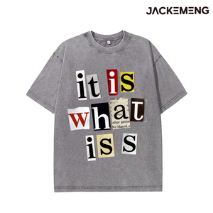 T-shirt in cotone oversize lavato con stampa 'Is What IT Is', stile retrò streetwear, per uso quotidiano casual, maglietta, magazzino USA, vendita all'ingrosso - Product Image 2