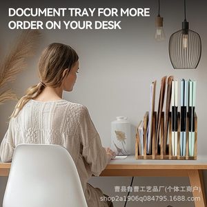 Solid Wood Desktop Organizer Multi Compartment <b>File</b> Holder Document Letter <b>Storage</b> Rack Office Desk Stationery Organizer - Product Image 3