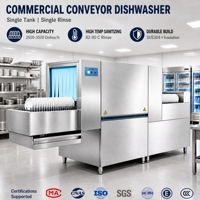 Lave-vaisselle à convoyeur de qualité professionnelle avec bras de pulvérisation anti-colmatage automatiques supérieur et inférieur, réservoir de lavage de 90 L, pour cantine d'employés et hôtel