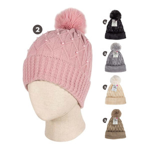 Cindy Claire Ladies Pom Hat con forro de piel Knit Pearls 72PCS/carton - Product Image 1