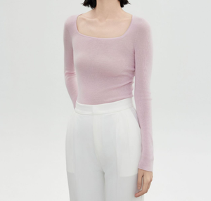 천연 원단 100% 울 의류 심리스 스퀘어넥 탑 여성 긴팔 슬림핏 블라우스 - Product Image 2