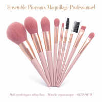 Ensemble de pinceaux de maquillage professionnels JLY avec manches roses et poils en nylon doux, incontournable pour le maquillage, logo personnalisé disponible