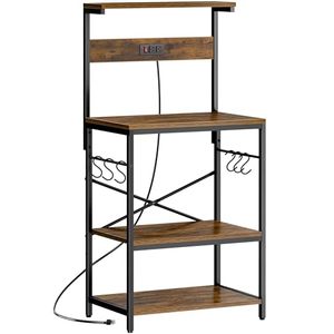 Étagère de cuisine avec prise de courant, <span class=keywords><strong>table</strong></span> de bar à café à 4 niveaux, support de <span class=keywords><strong>micro</strong></span>-ondes de cuisine avec 6 crochets en forme de S - Product Image 1