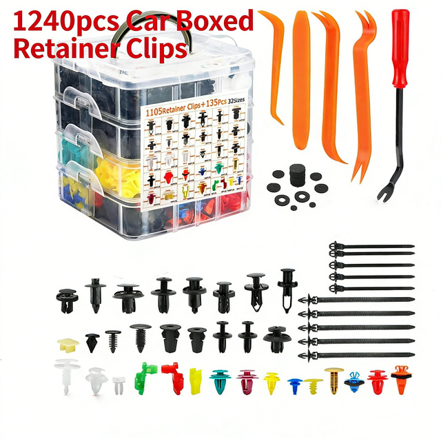1240pcs Box Set of 32 Types of Automotive Expansion Screw Kits, Fastener Clips and Bumper Universal Sets