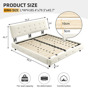 Modern <b>Queen</b> <b>Size</b> Adjustable <b>Bed</b> Frame Tufted Teak Wood Headboard Ultra-Soft Chenille Upholstery Eco-Friendly Convertible Design - Product Image 1