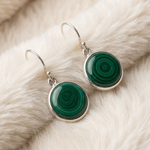 Ear Enlace Oem Odm Silver Plated Round Bezel Set Malachite Dangle <b>Hook</b> <b>Earrings</b> Natural Gemstone Women Jewelry Wholesale - Product Image 3