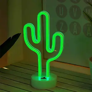 Gran oferta de Cactus de luz de la noche de la batería operada LED escritorio lámpara de neón decoración 1 año interruptor