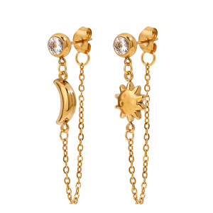 Drop <b>Earrings</b> Stainless Steel Gold Plated <b>Moon</b> And Sun Charm Chain Dangle For Women Fashion Jewelry - Product Image 1