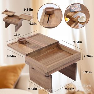 Wooden <b>Sofa</b> Armrest <b>Tray</b> Multifunctional Storage With Phone Holder And Remote Control Hook Type Rectangle Varnished Finish - Product Image 4
