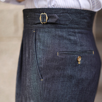 LARSUR Pantalon d'affaires décontracté et sans plis personnalisé d'usine Denim Gurkha Naples Pantalon de costume chino plissé de style italien