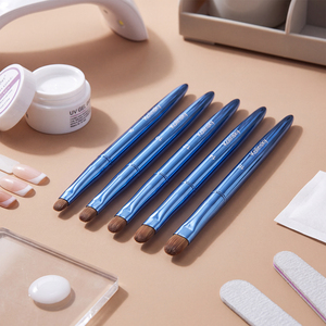 Lot de 5 pinceaux à ongles en acrylique exquis, poils en nylon, manche électroplaqué bleu, tailles 8, 10, 12, 14, 16, logo personnalisé, fournitures d'art pour manucure - Product Image 6