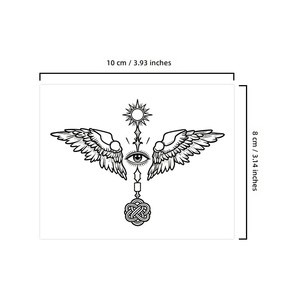 Autocollants de <span class=keywords><strong>tatouage</strong></span> éphémères style international Ailes <span class=keywords><strong>d</strong></span>'<span class=keywords><strong>ange</strong></span> et Œil éternel, <span class=keywords><strong>d</strong></span>'inspiration végétale, longue durée, imperméables, esthétique mystérieuse - Product Image 1