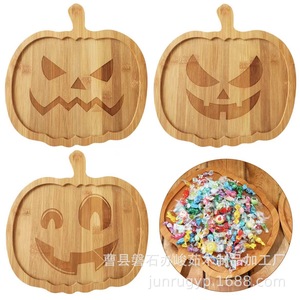 <b>Wooden</b> <b>Pumpkin</b> Serving Tray Halloween Candy Dish Party Decoration Fruit Plate - Product Image 1