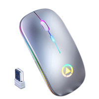 Mouse Nirkabel Mini A2 Ultra-Tipis Terbaru, Senyap, Dapat Diisi Ulang, Lampu LED Berwarna-warni, Mouse Komputer