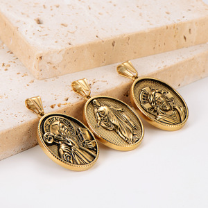 Collier Pendentif en Acier Inoxydable Hip Hop Saint Benoît <span class=keywords><strong>Barbara</strong></span> Jésus Jéhovah André Michel Chrétien, Bijou Tendance pour Homme - Product Image 5