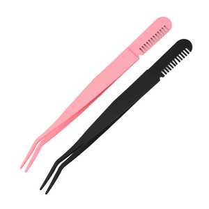 Eyelash Tweezers With Comb Precision Tip For False Eyelashes And Eyebrow grooming Pink Black Color Options - Product Image 5