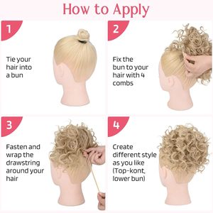 <span class=keywords><strong>Chignon</strong></span> synthétique bouclé crépu avec cordon de serrage, en fibre haute température, effet afro ébouriffé et volumineux, avec <span class=keywords><strong>filet</strong></span> élastique - Product Image 4