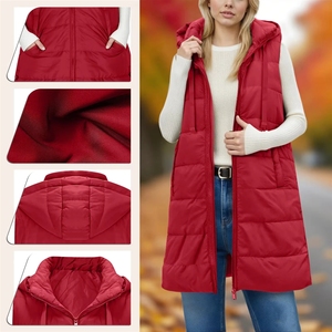 <span class=keywords><strong>Gilet</strong></span> matelassé long 100 % polyester 90 % duvet de canard, style streetwear, à <span class=keywords><strong>capuche</strong></span>, avec fermeture éclair, collection Hiver 2025 pour femme - Product Image 5