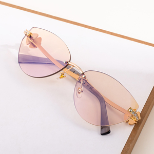 Модные модные дизайнерские солнцезащитные очки KAJILA с индивидуальным логотипом, бескаркасные солнцезащитные очки с кошачьим глазом, с бриллиантами UV400 оттенков - Product Image 4