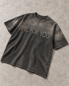 High Street Custom Mens Vintage Washed <b>Black</b> Heavy Cotton Distressed Gem Beaded Letter Printed Boxy Drop Shoulder T-<b>Shirt</b> - Product Image 2
