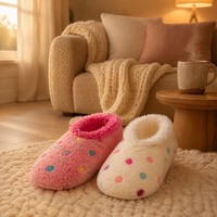 Chaussons personnalisés OEM ODM en fausse fourrure Sherpa doublés pour femmes, pantoufles douillettes à pois, chaussettes d'intérieur chaudes, vente en gros