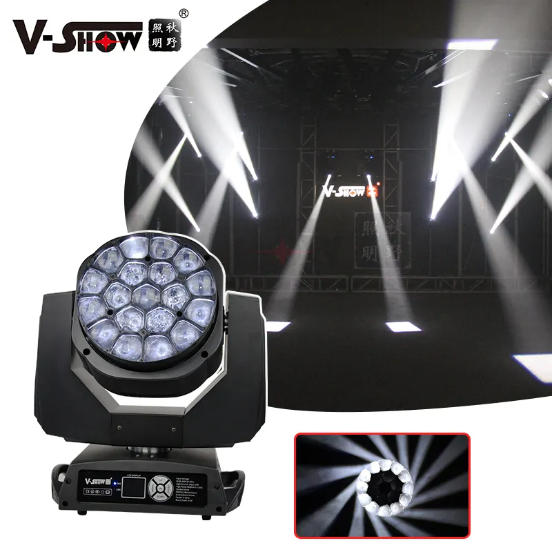 V-Show 19 * 15W Big Bee Eye LED Beam Zoom Wash Moving Head Light Stage Lighting Equipment Professional for Dj Light