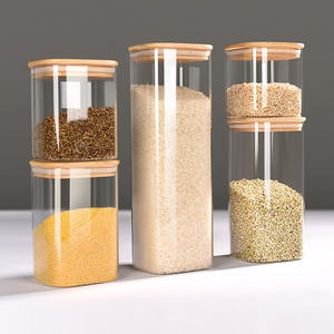 Juego de Recipientes Herméticos para Almacenamiento de Alimentos con Tapas de Bambú, <span class=keywords><strong>5</strong></span> Piezas, Recipientes de Vidrio para Cereales, Juego de Almacenamiento para Alimentos Secos - Product Image 2