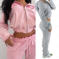 Fabricant de vêtements, survêtements personnalisés avec logo, ensemble deux pièces, veste à capuche zippée et pantalon de jogging brodé, survêtements pour femmes