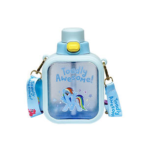 Botella de agua cuadrada My Little Pony para niños con pajita, 500 ml, diseño de dibujos animados, perfecta para niñas en edad escolar de 4 años en adelante. - Product Image 1