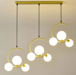 Lustre LED en <span class=keywords><strong>verre</strong></span> blanc en forme de <span class=keywords><strong>globe</strong></span>, luminaire suspendu rond doré et noir pour intérieur - Product Image 3