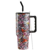 Gobelet isotherme personnalisé en acier inoxydable à double paroi par sublimation, 40 oz, écologique, compatible lave-vaisselle, garde le chaud pendant 6 heures, imprimé floral