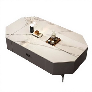 Table basse moderne avec plateau en marbre et rangement, structure en métal, meubles de salon - Product Image 2