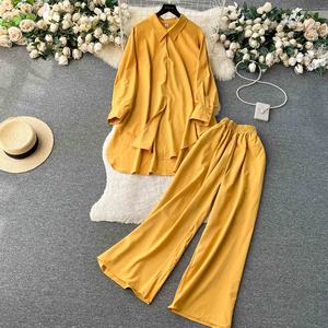 Kadın setleri bahar moda gömlek yüksek bel rahat pantolon 2 parça Set kadın giyim toptan - Product Image 5