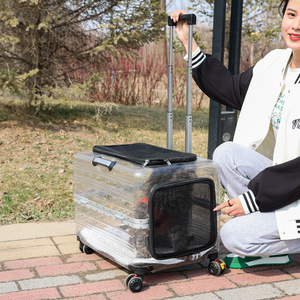 Yüksek kalite lüks naylon kedi sırt çantası çekme çubuk şeffaf arabası arabası evcil hayvan taşıyıcı seyahat Pet bavul kabarcık Wrap tekerlek - Product Image 2