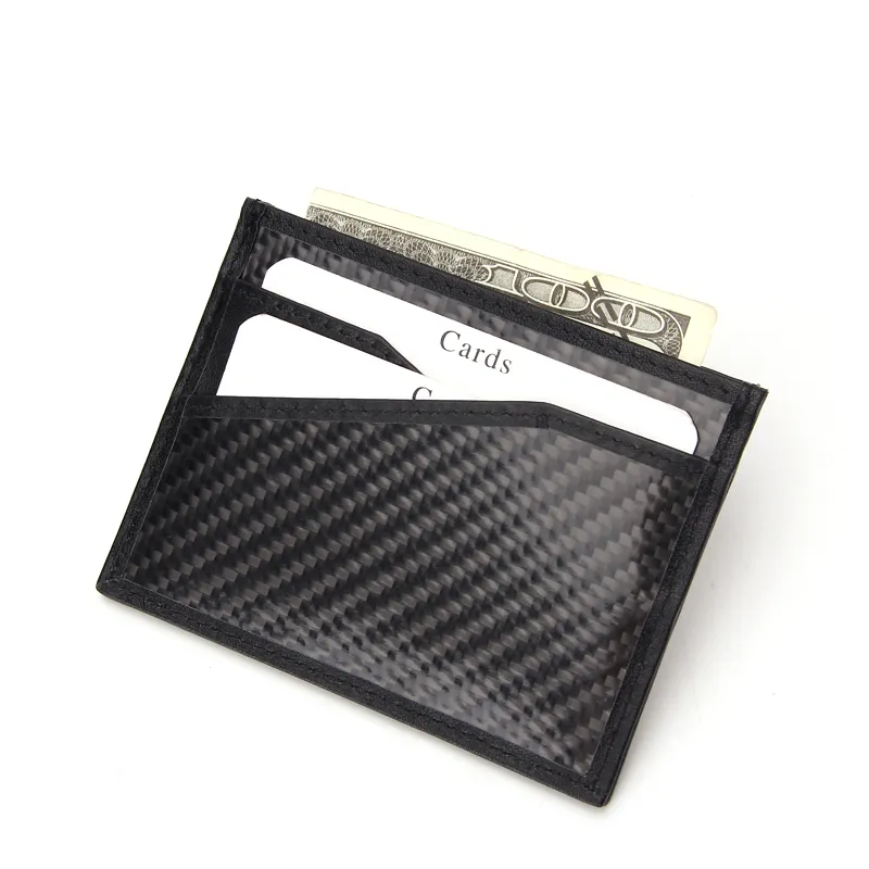Men's Slim Front Pocket Wallet RFID Blocking Real Leather Carbon Fiber Credit Card Holder