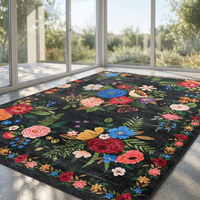 Vintage Boho Blumenmuster Polyester Maschinengefertigter Teppich Rutschfester Waschbarer Weicher Bodenteppich für Wohnzimmer Schlafzimmer Zuhause